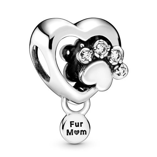 sparkling paw print and heart charm