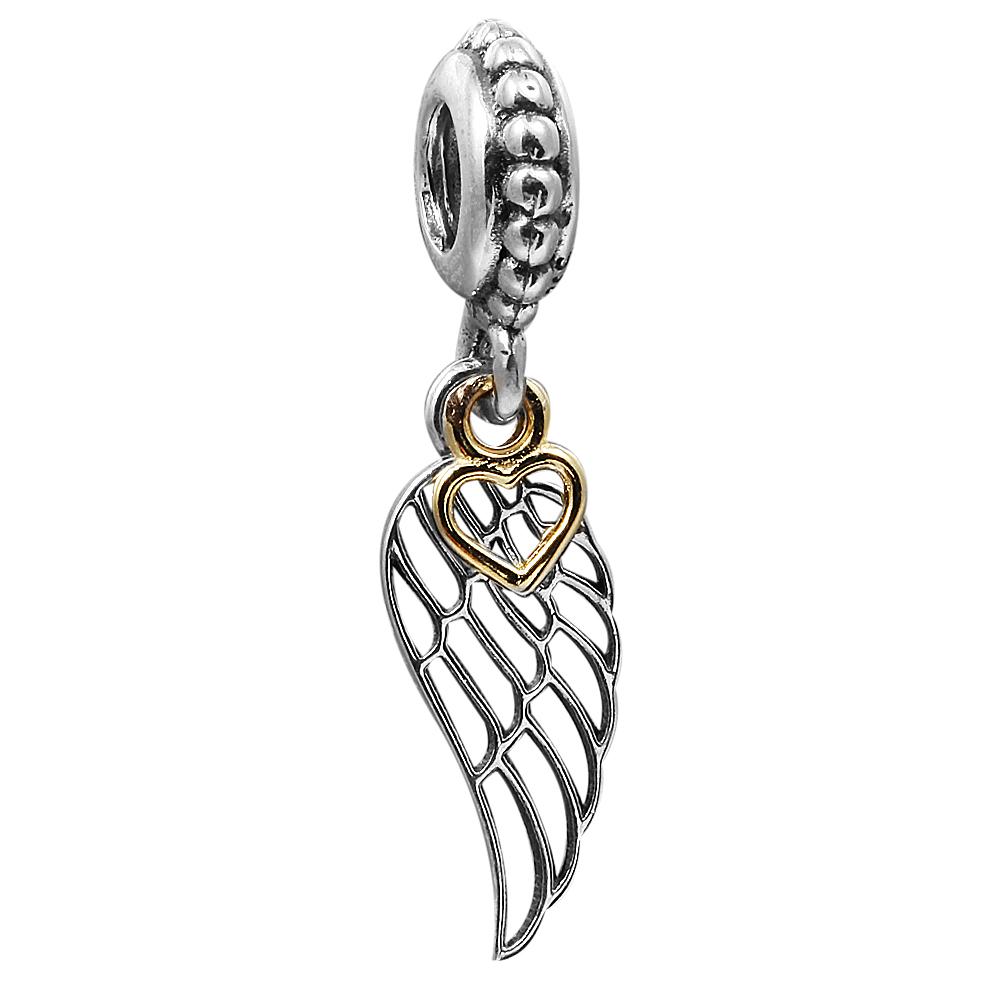 angel wing and heart dangle charm