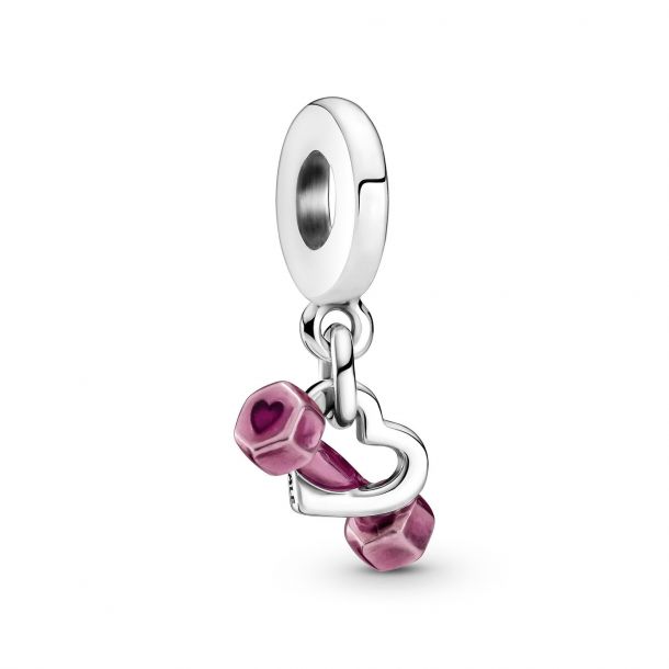 dumbbell and heart dangle charm